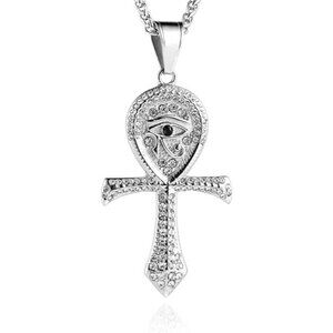 Silver CZ Eye of Horus Egypt Protection Pendant Coptic Ankh Cross Necklace